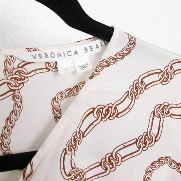 Veronica Beard Kersey Dress Chain Print Silk Ecru Brown 4 - Picture 4 of 8